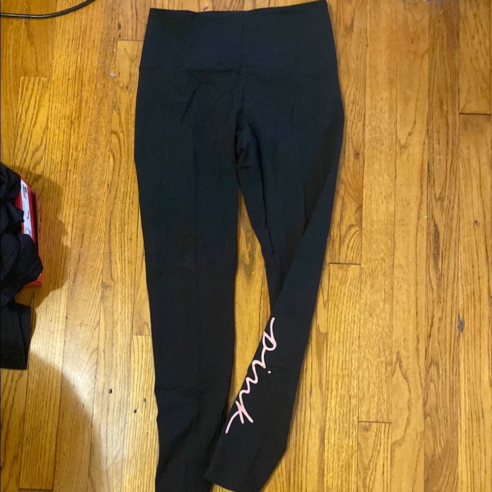 PINK Victoria's Secret Black Leggings with Pink Logo